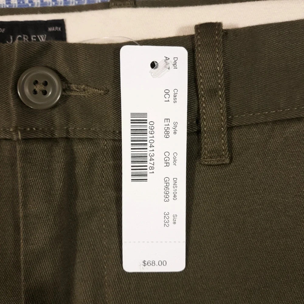 J.CREW 484 Slim Fit Chino Pants Mens 32 x 32 Green Stretch NEW